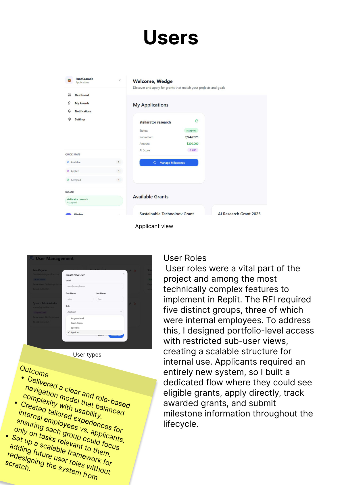 Fund Cascade applicant view and user role architecture